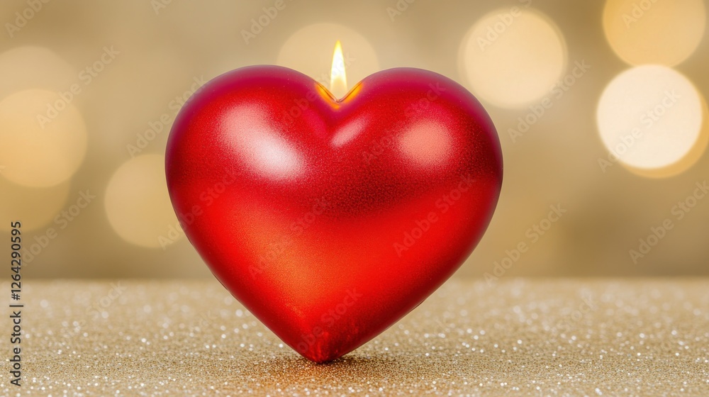 Fototapeta premium Burning heart candle, gold bokeh, romantic, Valentine's Day, love