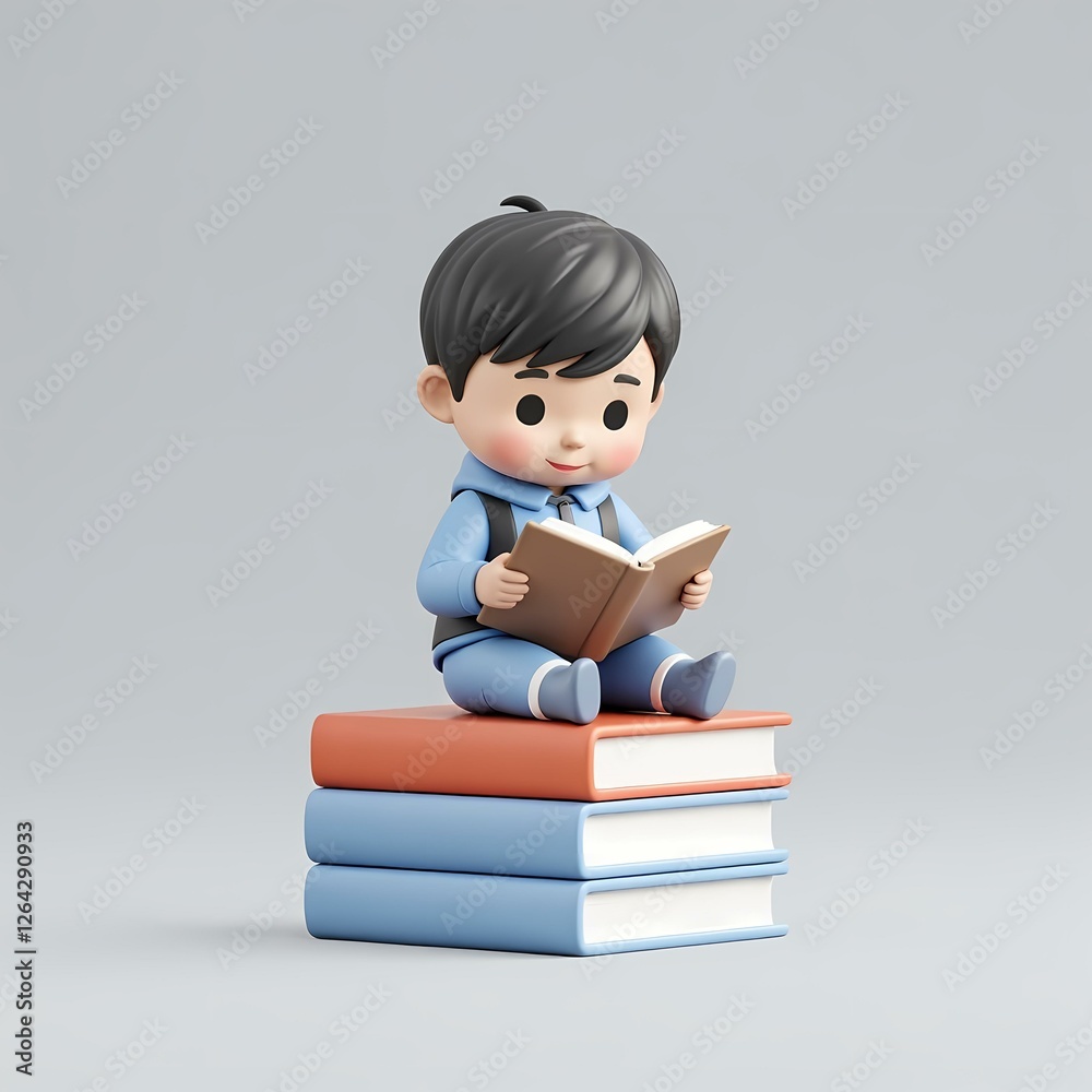 a little boy is reading in his toy figure. a little boy is reading in his toy figure.