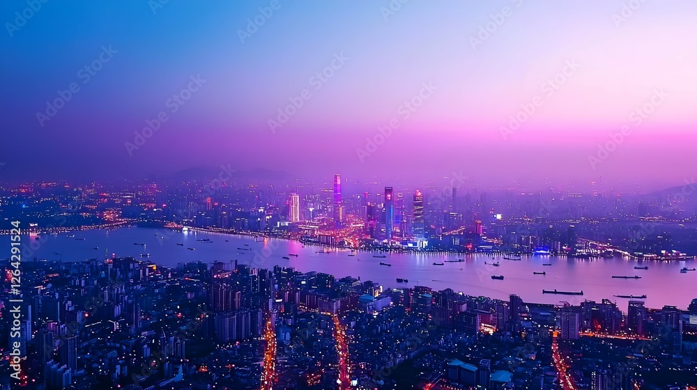 Fototapeta premium Purple and Blue City Skyline at Twilight