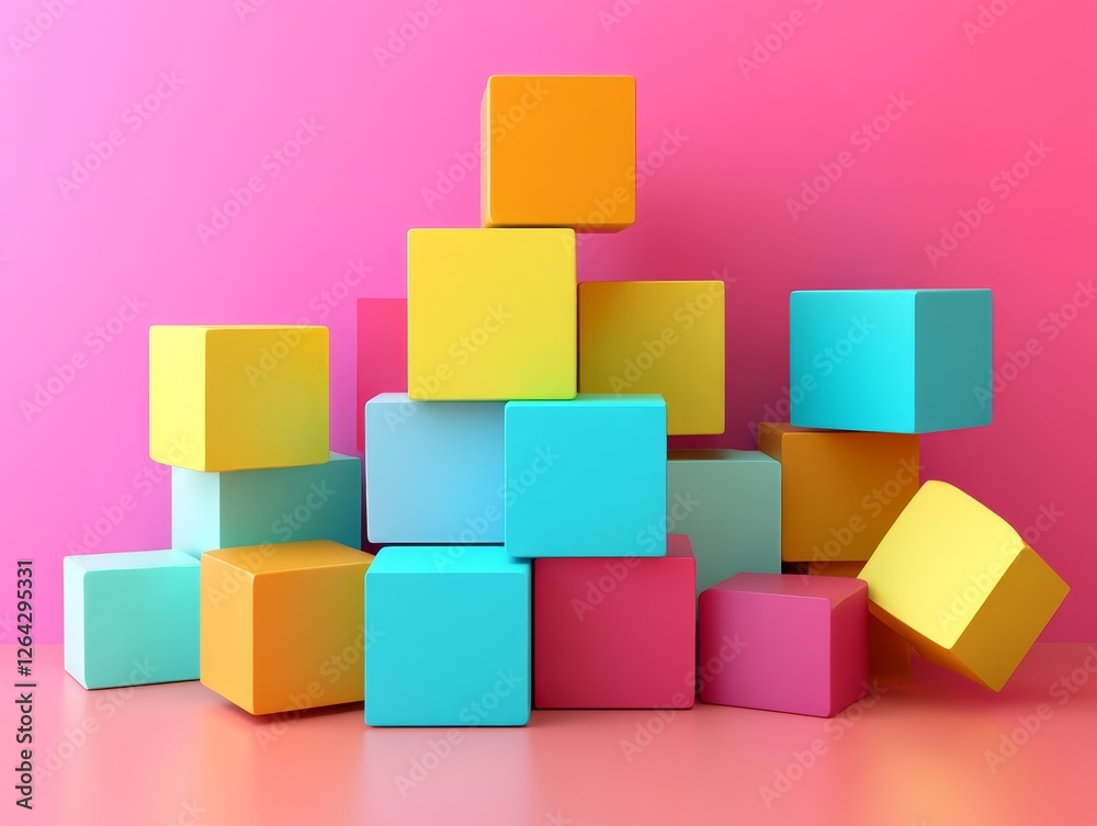 Obraz premium Abstract colorful cubes, layered design, 3d render, Generative AI