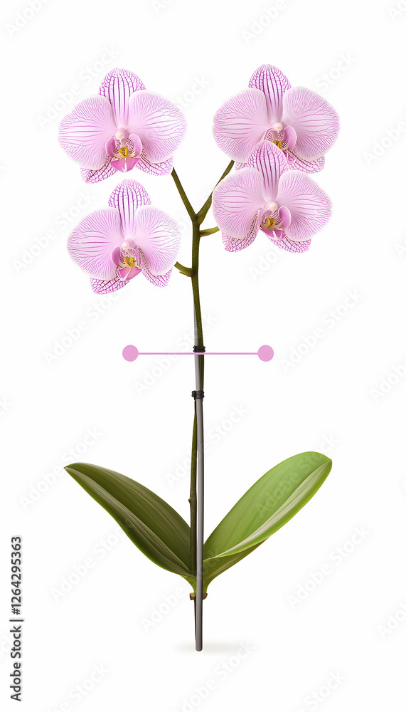 Obraz premium Elegant pink orchid with leaves isolated on white background for natural beauty ads generative AI