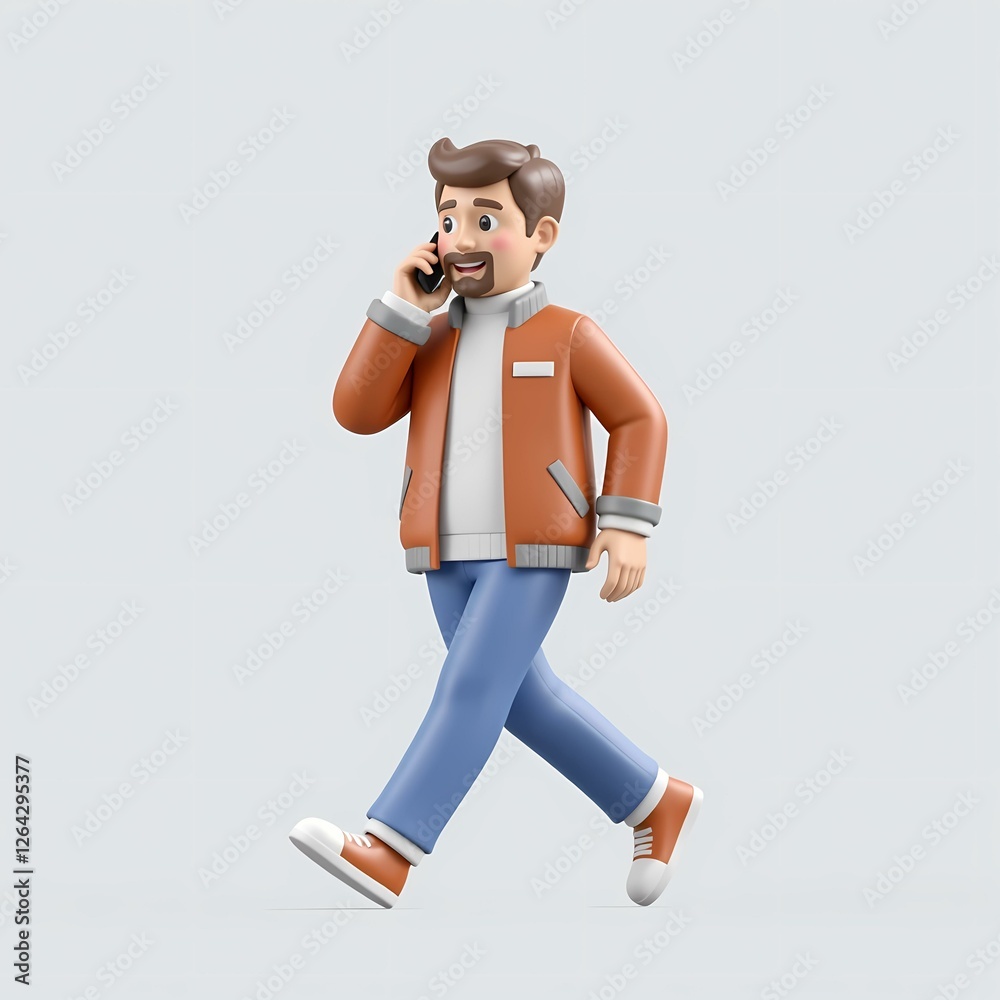 A man walks and talks on his phone. A man walks and talks on his phone.