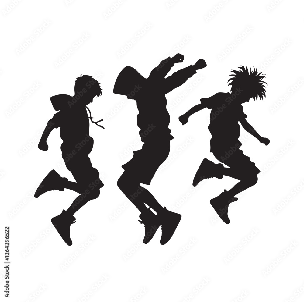Kids mid-air jumping silhouette vector illustration
Kids mid-air jumping silhouette vector illustration