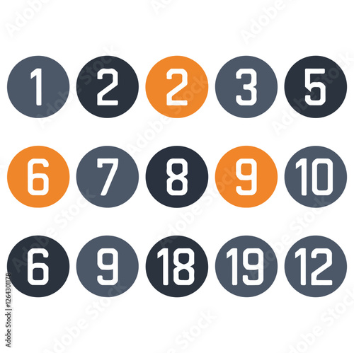 Set of number bullet point 1 to 12. Vector illustration