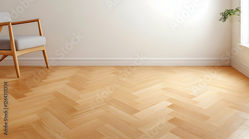 Room with armchair and herringbone wood flooring. Interior design mockup background generative AI