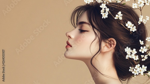 Portrait of a Young Brunette Woman with Stylish Hairstyle