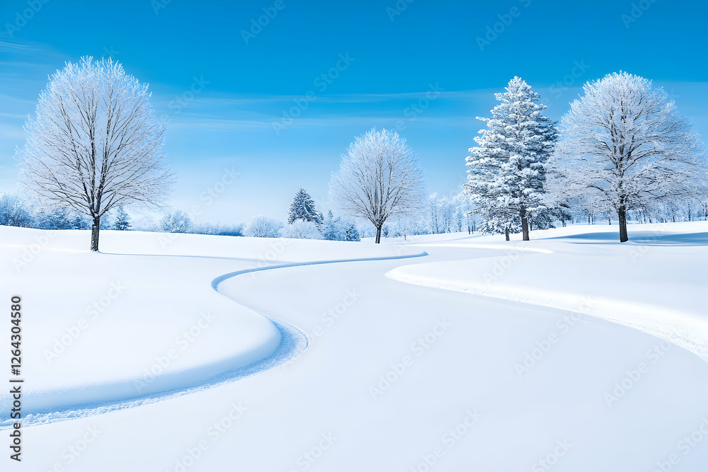 Snowy path leading to a forest in a winter landscape. Serene backdrop. Stock generative AI Snowy path leading to a forest in a winter landscape. Serene backdrop. Stock generative AI