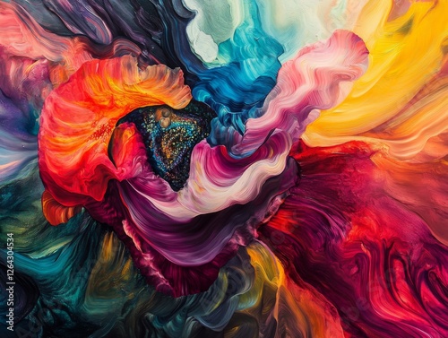 Vibrant Abstract Flower: Swirling Hues of Impasto Painting