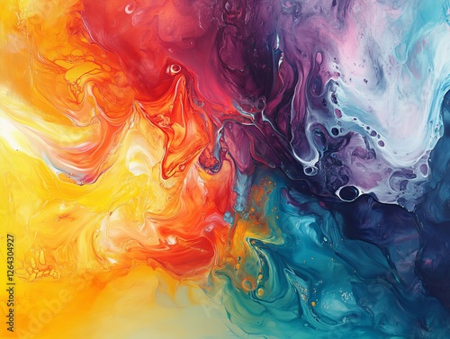 Fluid Acrylic Pouring: Vibrant Hues in Abstract Swirl