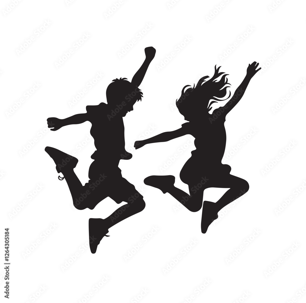 Naklejka premium Kids mid-air jumping silhouette vector illustration