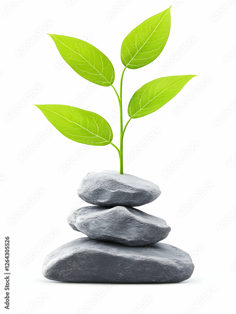 Sprout on stones for wellness, growth, calmness, peace, meditation, zen balance generative AI