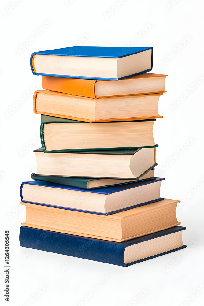 Stack of books indoors on a white background for reading, learning and education generative AI Stack of books indoors on a white background for reading, learning and education generative AI