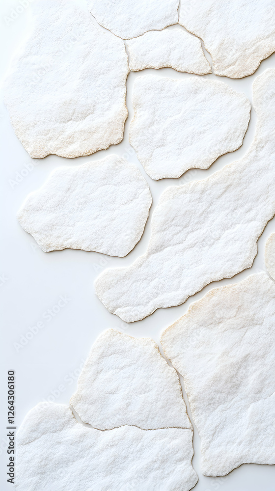 Obraz premium Stone fragments of pavement tiles placed irregularly on a white surface. Usage tiles generative AI