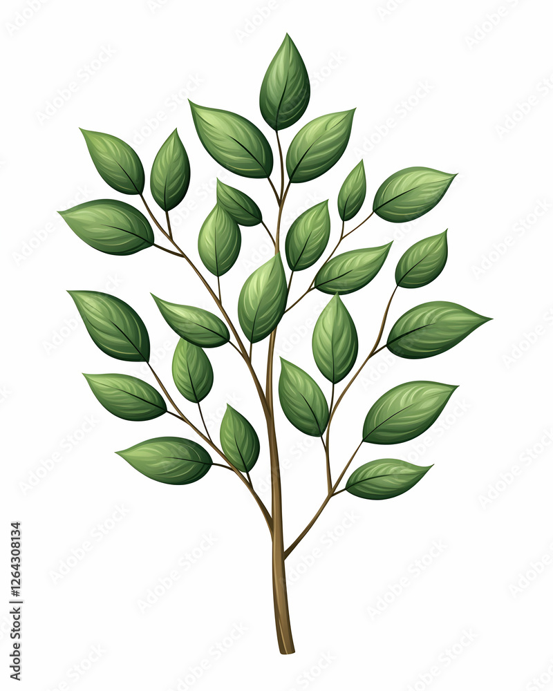 Naklejka premium Tree branch with green leaves on white background, for nature study or decoration generative AI