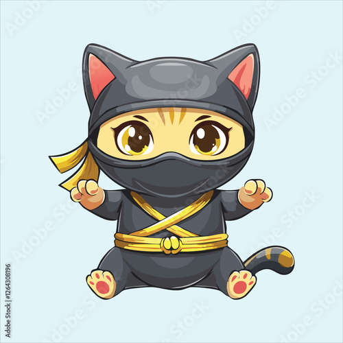 Cute ninja kitten practicing tiny martial arts moves