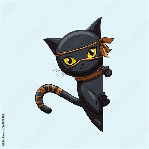 Stealthy ninja cat peeking from behind a paper sliding door