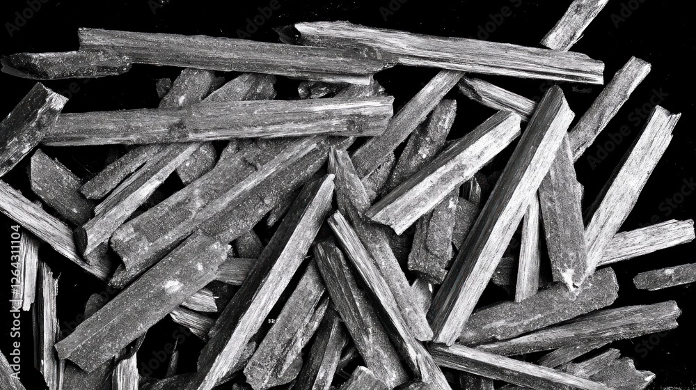 Graphite Fragments Studio Shot, Black Background, Pencil Material, Industrial Use Graphite Fragments Studio Shot, Black Background, Pencil Material, Industrial Use