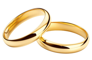 Two gold wedding rings isolated on transparent background