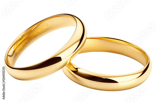Two gold wedding rings isolated on transparent background