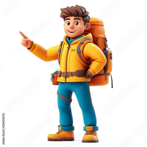 Cartoon Traveler: Embark on an Unforgettable Adventure! Explore the World with this 3D Render of a Stylish Backpacker Ready for Hiking and Trekking.