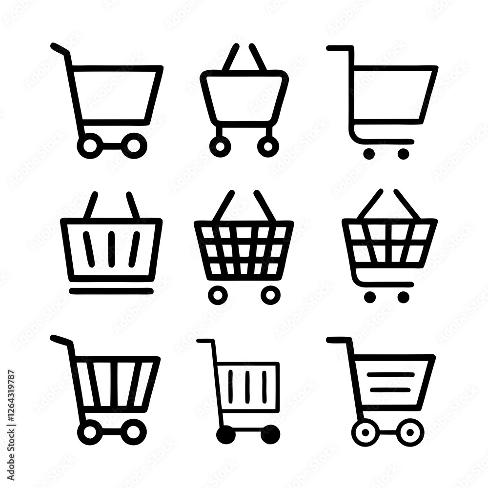 Minimalist Shopping Cart Vector Set. Minimalist Shopping Cart Vector Set.