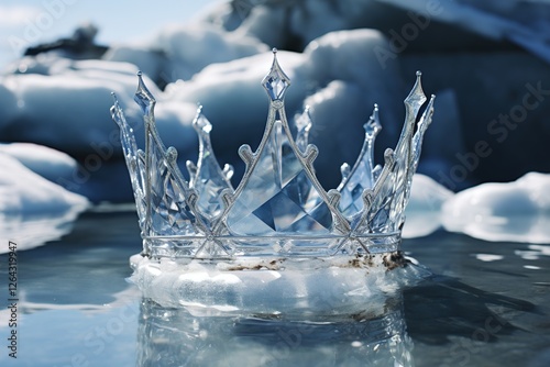 Elegant ice crown reflecting on a serene frozen water surface.