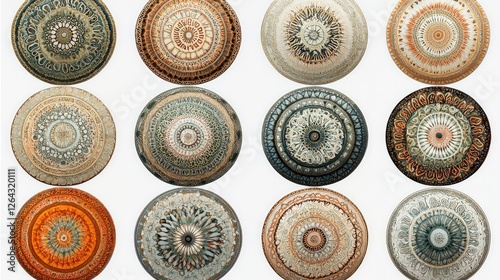 Obraz na płótnie A vibrant collection of intricate mandala designs displayed in a symmetrical arrangement, showcasing various colors and patterns, ideal for artistic inspiration or home decor w salonie