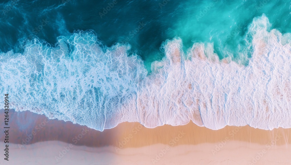 Ocean Waves Crashing on Sandy Beach: An Aerial, Serene Vista