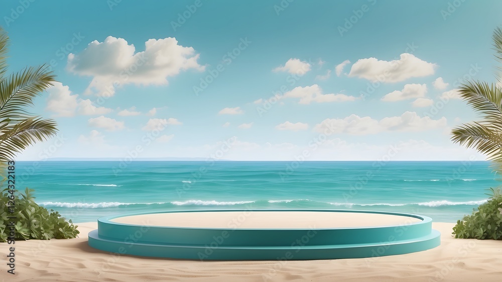 round podium banner with empty space, Aqua luxury sea view sandy beach theme background, holiday banner poster background for advertisement ads round podium banner with empty space, Aqua luxury sea view sandy beach theme background, holiday banner poster background for advertisement ads