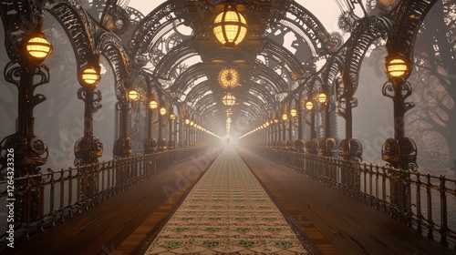 Serene Illuminated Walkway in a Mystical Garden Setting