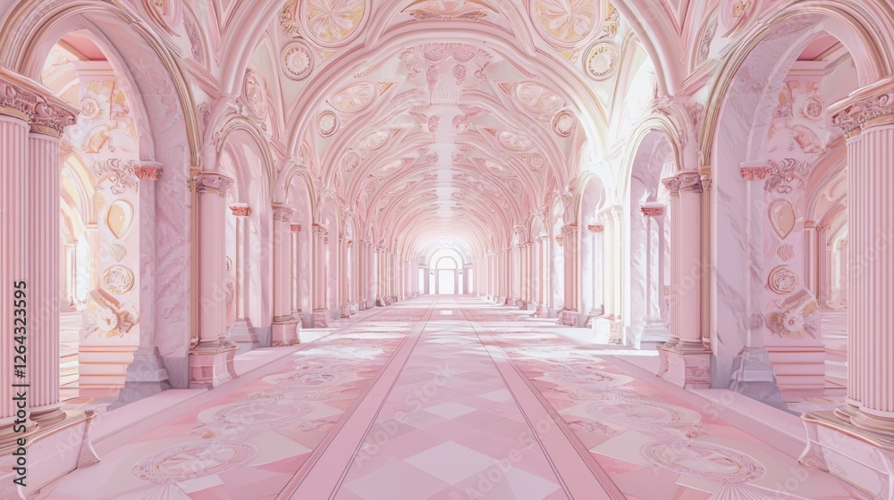 Obraz premium Elegant Pink Corridor with Arches and Intricate Architectural Details