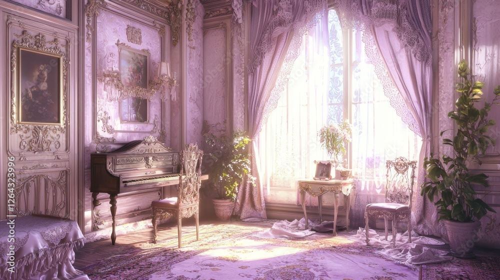 Obraz premium Elegant Cozy Boudoir with Lace Curtains and Natural Light