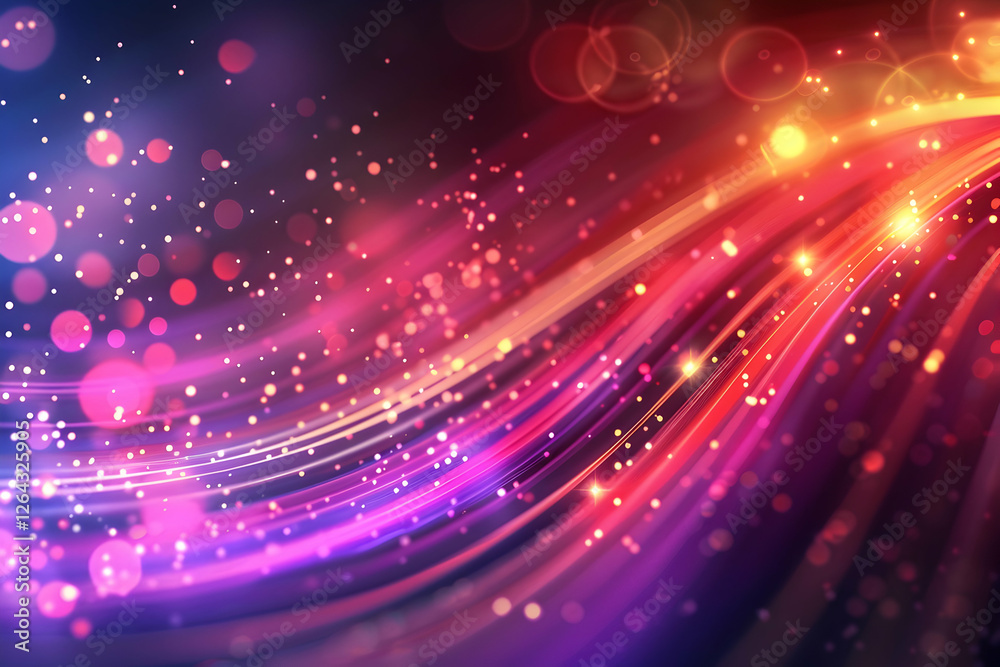 Obraz premium Colorful abstract light trails with bokeh effects creating a vibrant atmosphere for backgrounds