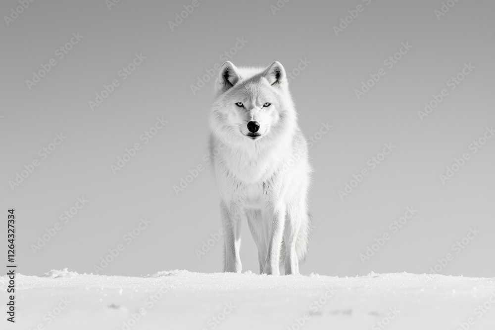 Obraz premium White wolf staring intently in snowy background, for wildlife stock, and posters