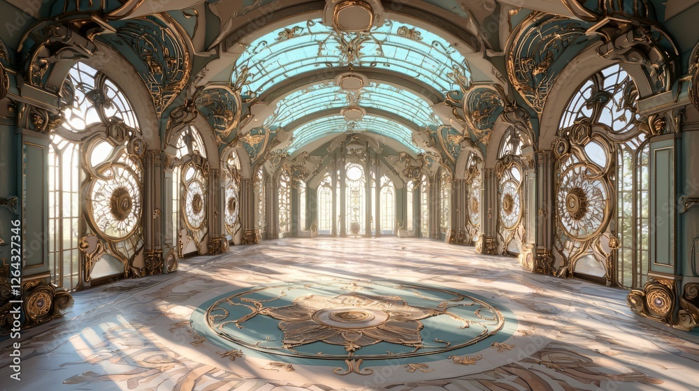 Obraz premium Elegant Wide Foyer with Inlaid Mosaic Flooring and Decorative Details
