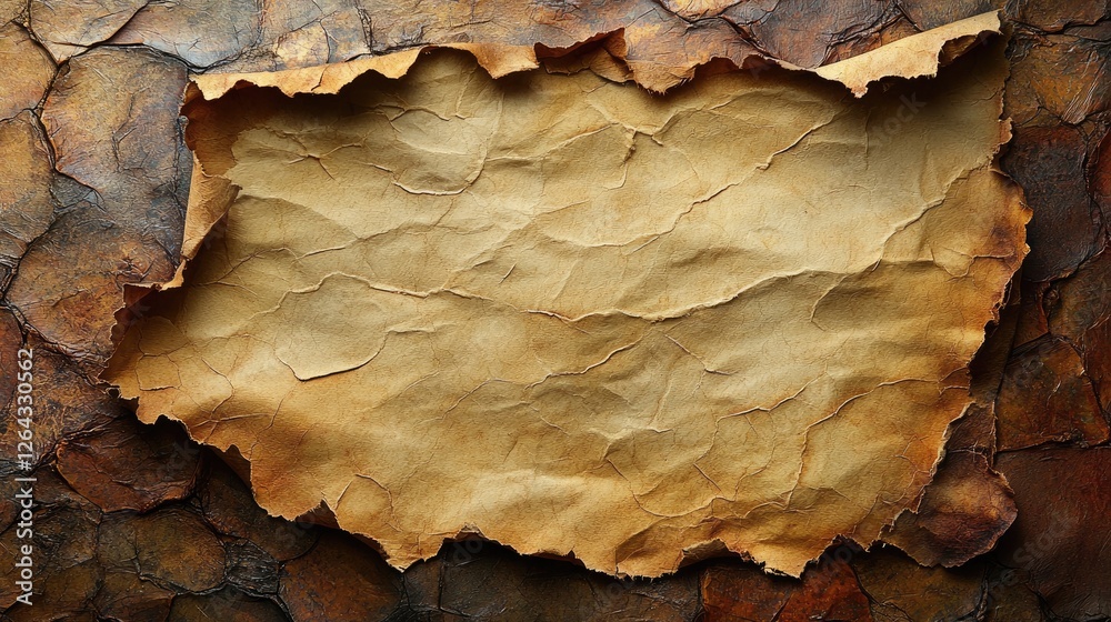 Torn old paper texture on a rustic wooden background, ideal for vintage-themed designs and crafts Torn old paper texture on a rustic wooden background, ideal for vintage-themed designs and crafts