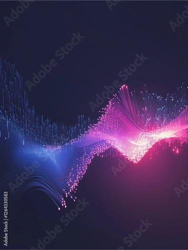Abstract Digital Wave:  A mesmerizing abstract wave of glowing light particles swirls in a cosmic dance of pink and blue hues, creating a visually stunning and dynamic composition. 