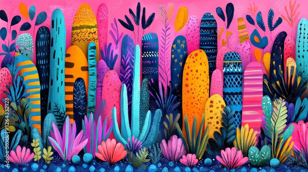 Obraz premium Vibrant Cityscape Fantasy Art Print Colorful Urban Jungle Illustration