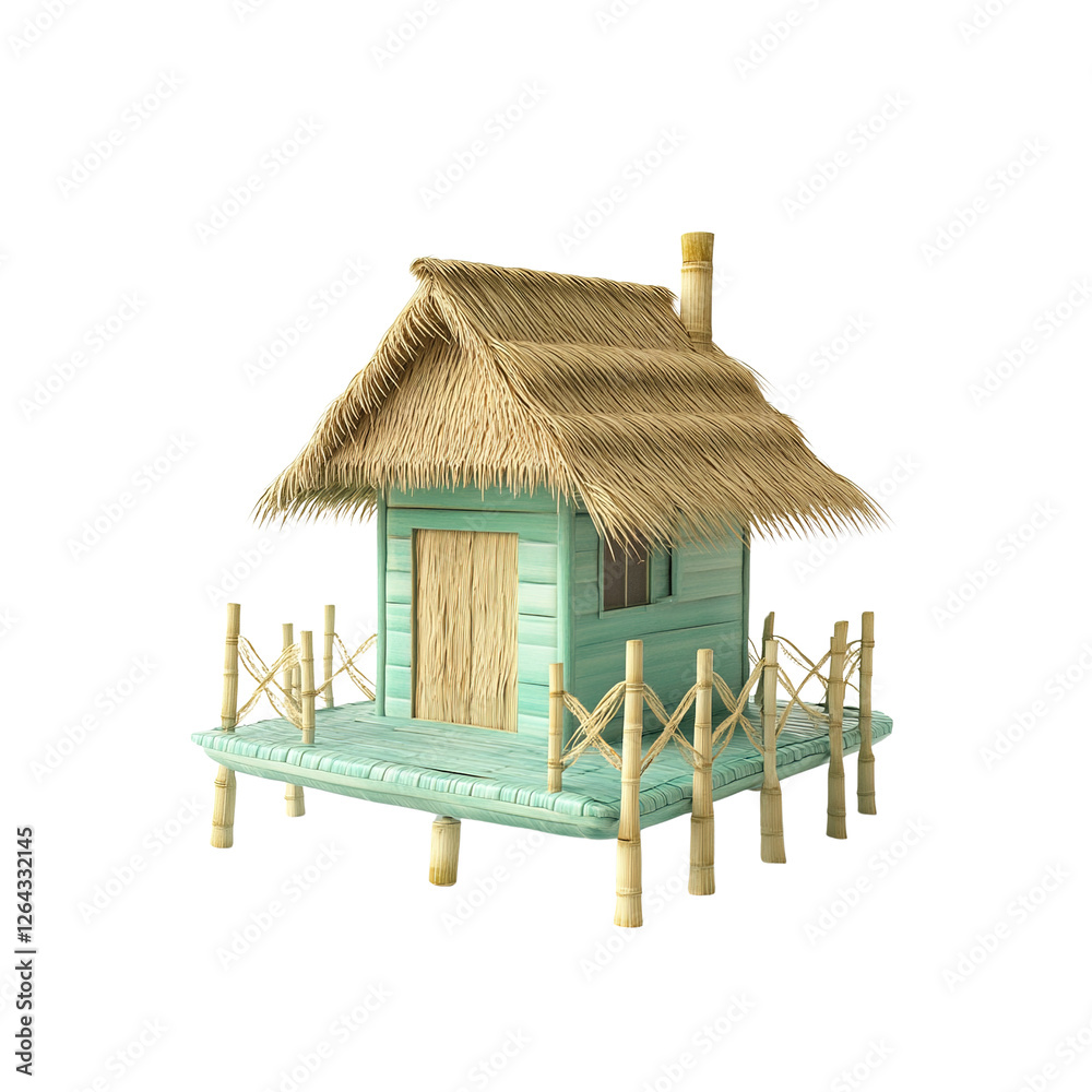 Idyllic Tropical Thatch-Roof Hut on Stilts - 3D Render Idyllic Tropical Thatch-Roof Hut on Stilts - 3D Render