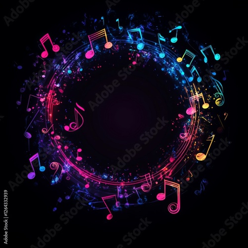 Neon Music Notes: A Vibrant Circular Design