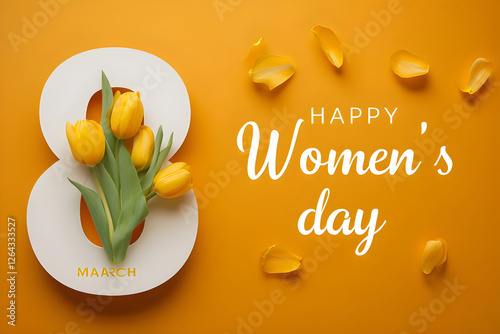 Celebratory International Women's Day Card With Tulips And Petals