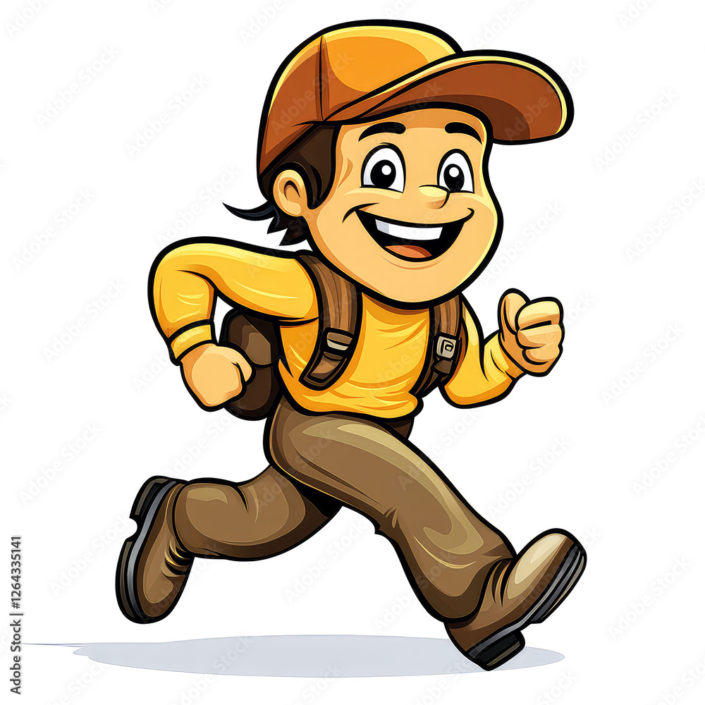 Joyful Cartoon Boy Running with Backpack: A Whimsical Illustration Joyful Cartoon Boy Running with Backpack: A Whimsical Illustration
