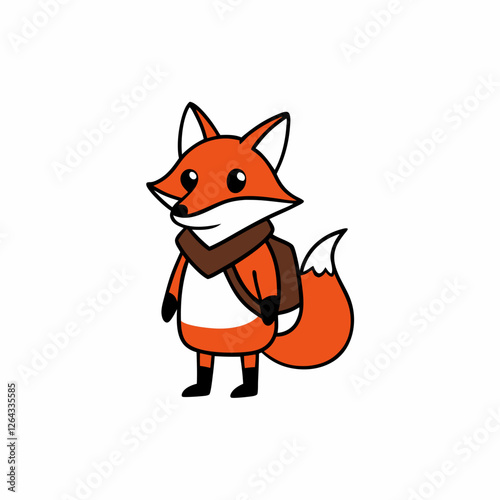 A sly fox wearing a tiny backpack and a scarf