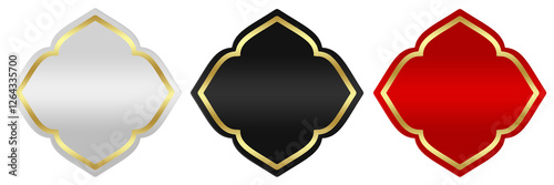 Golden buttons stars arabic shaped objects set elements isolated on white background	