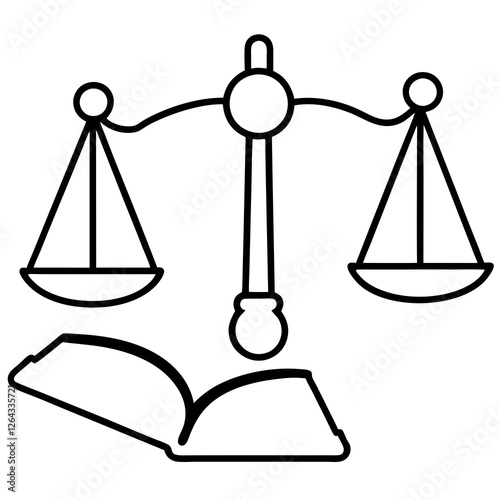 scales of justice with an open book and a magnifying glass