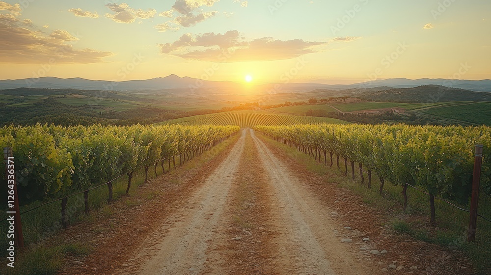 Sunset over Tuscan Vineyard: A Serene Landscape Sunset over Tuscan Vineyard: A Serene Landscape