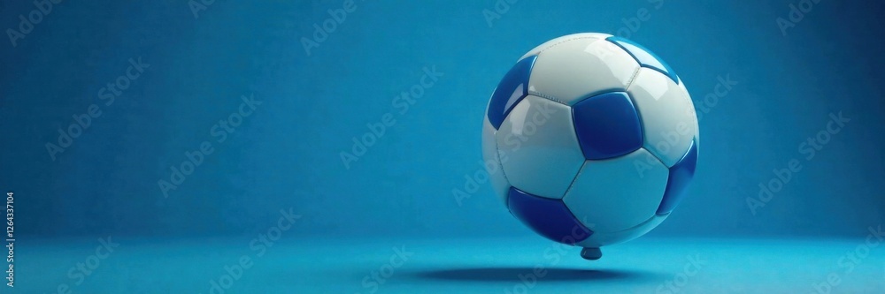 Fototapeta premium Un filet bleu avec un ballon de foot suspendu au centre , centre, ballon, suspension