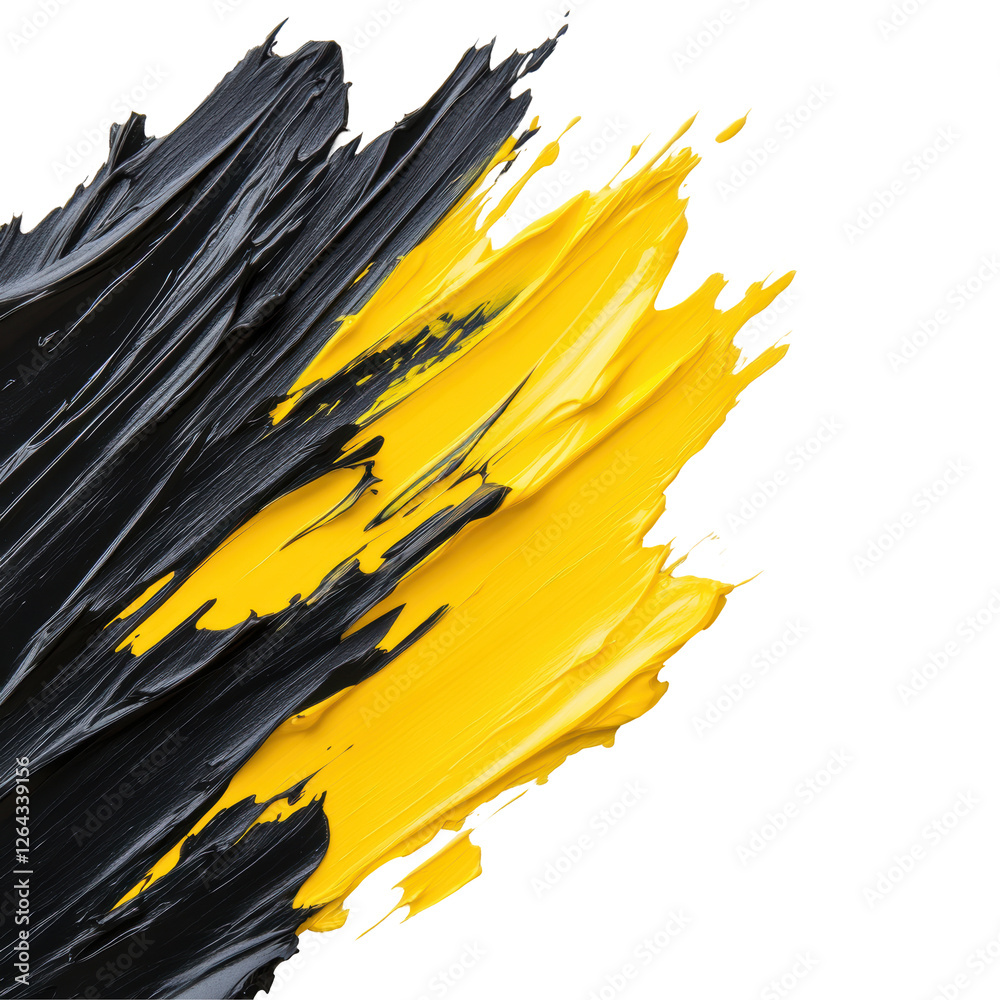 Fototapeta premium Abstract Black and Yellow Paint Strokes on White Canvas Creating a Bold Visual Contrast