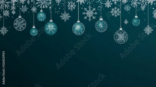 Elegant Teal Ornaments and Snowflakes: A Festive Winter Design