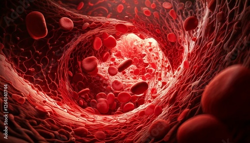 Dynamic blood cells flowing through capillaries human body medical illustration macro view biology
